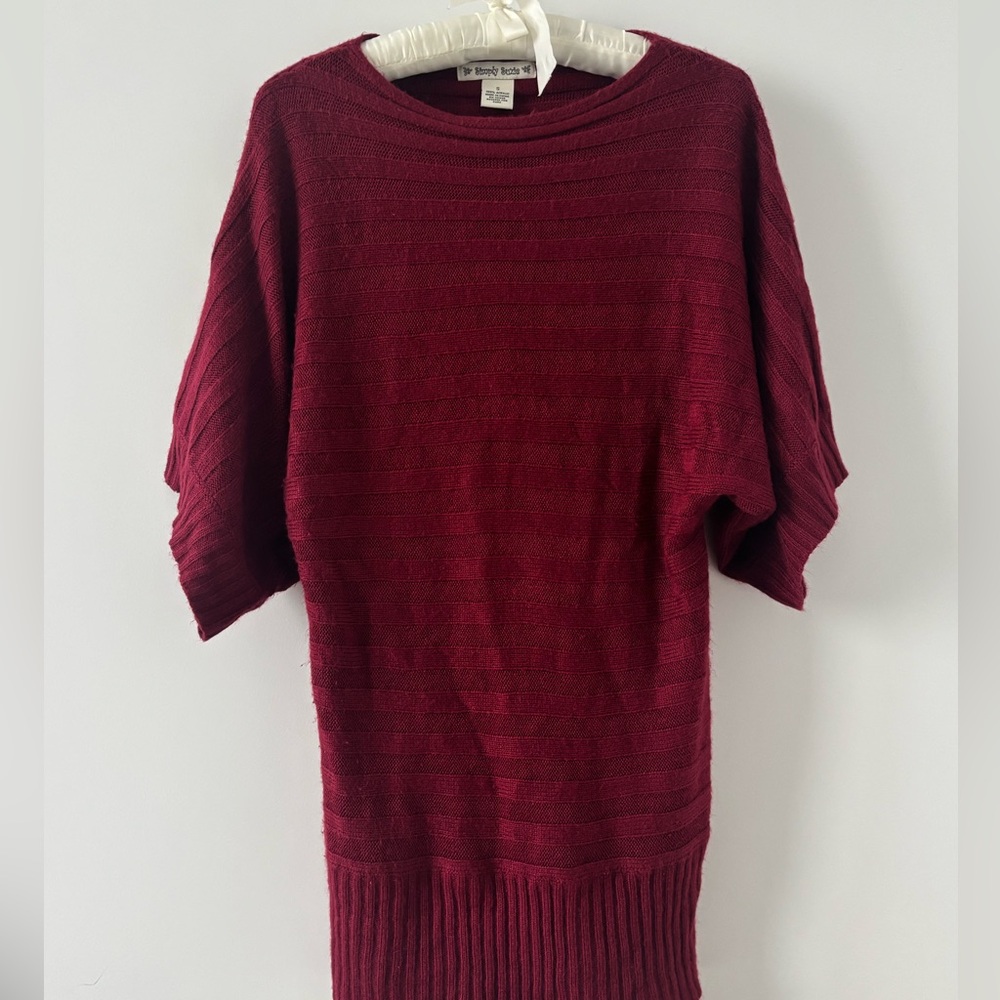 Vintage Deep Red Burgundy Dolman Batwing Knit Sweater Striped Detail Y2K